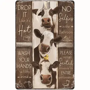 Funny Cow Rules Metal Sign - Rustic Farmhouse Bathroom Wall Art with Humorous Toilet Rules, Easy to Hang, 8x12 Inches, Tinplate Decoration for Home, Office, Classroom, Funny Bathroom Decor