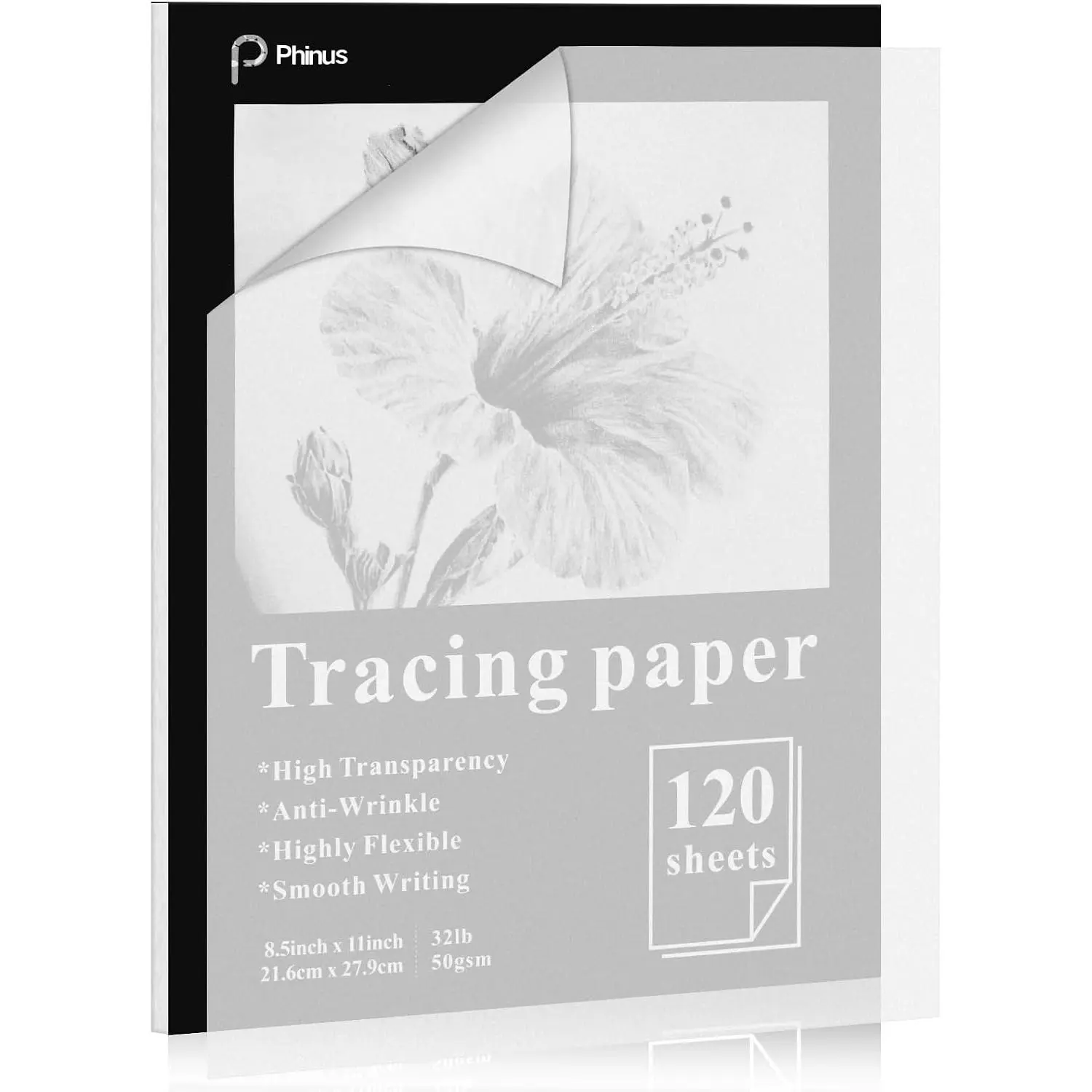 120-Sheet Translucent Vellum Tracing Paper Pad, 8.5”x11” Office & Art Supply for Sketching, Preliminary Drawing, Image Overlaying (Drawing Tracer Accessory)