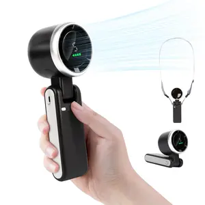 Portable Handheld Mini Turbo Fan USB Rechargeable Travel Neck Fan with 5 Speeds 13550RPM Speed Up to 12 Hours 3 in 1 Foldable Personal Cooling Fan for Travel Home Black