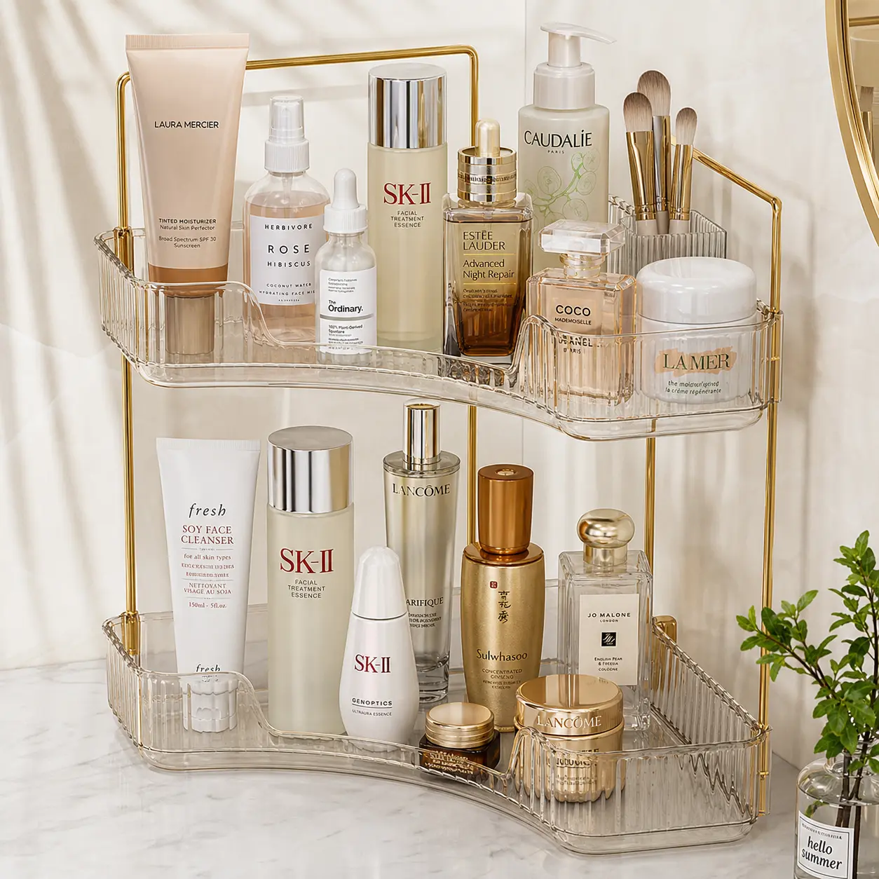 2-3 layer desktop corner makeup storage rack, a space-saving countertop storage rack, suitable for dressing tables, bedrooms, bathrooms, skincare and cosmetics display mom wife vanity desk multi-layer home organization solution beauty holder needoh clear