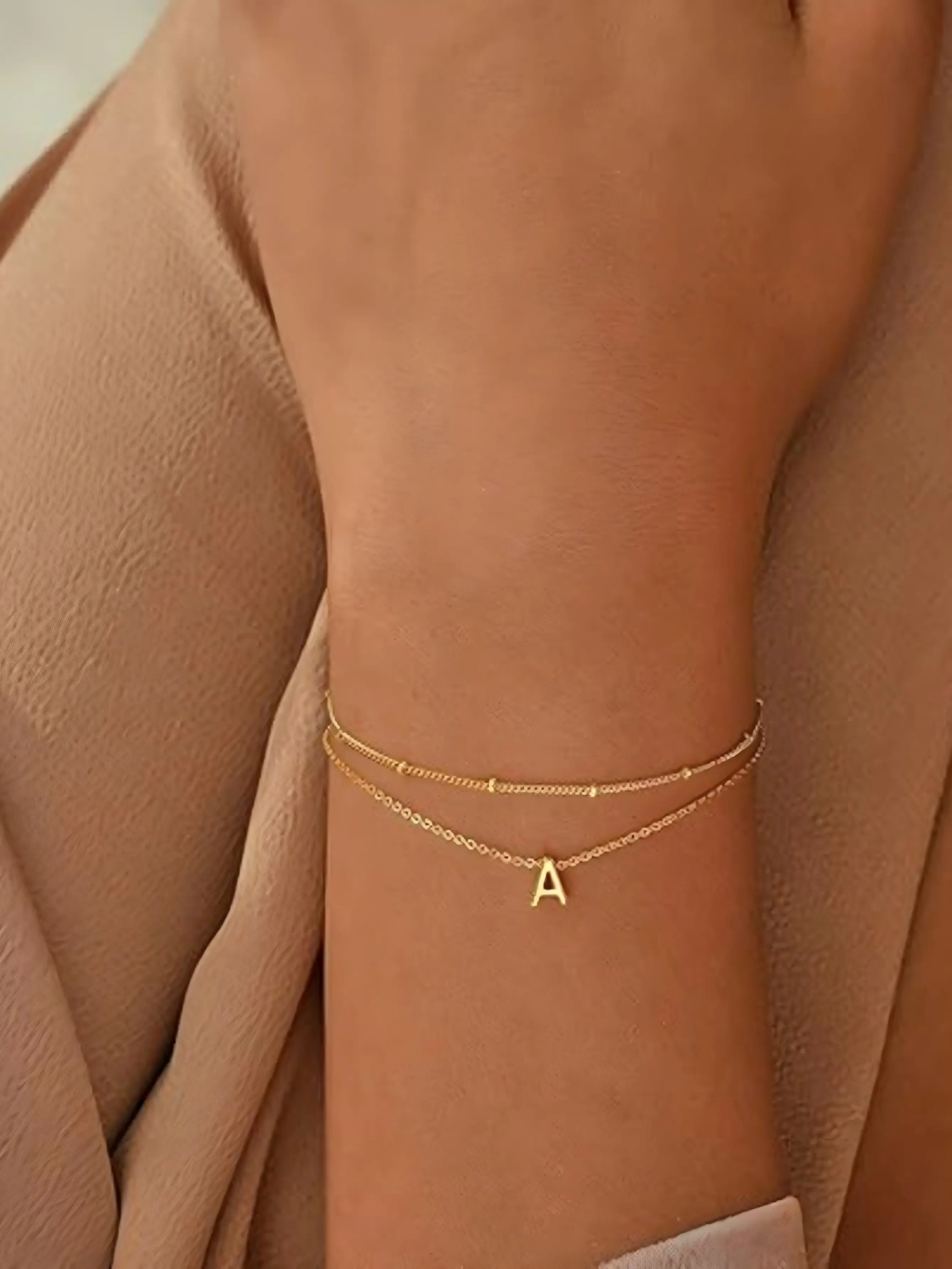 Initial A-Z Charm Bracelets, Letter Link Bracelet, Personalized Jewelry Gift Set, Fashionable Jewelry, Accessories for All Occasions, Zinc Alloy Chain