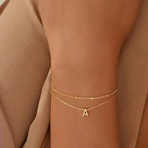 Initial A-Z Charm Bracelets, Letter Link Bracelet, Personalized Jewelry Gift Set, Fashionable Jewelry, Accessories for All Occasions, Zinc Alloy Chain