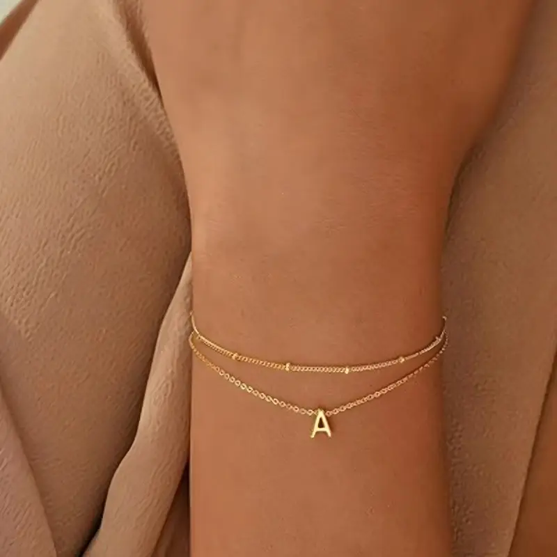 Initial A-Z Charm Bracelets, Letter Link Bracelet, Personalized Jewelry Gift Set, Fashionable Jewelry, Accessories for All Occasions, Zinc Alloy Chain