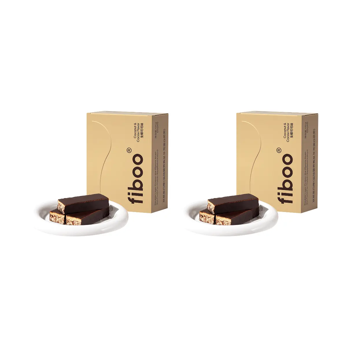 FIBOO Double Layer High Protein Bar Value Pack - 2 Boxes, 5pcs/Box, Coconut & Cocoa Flavor, 100kcal Low Carb Meal Replacement Snack