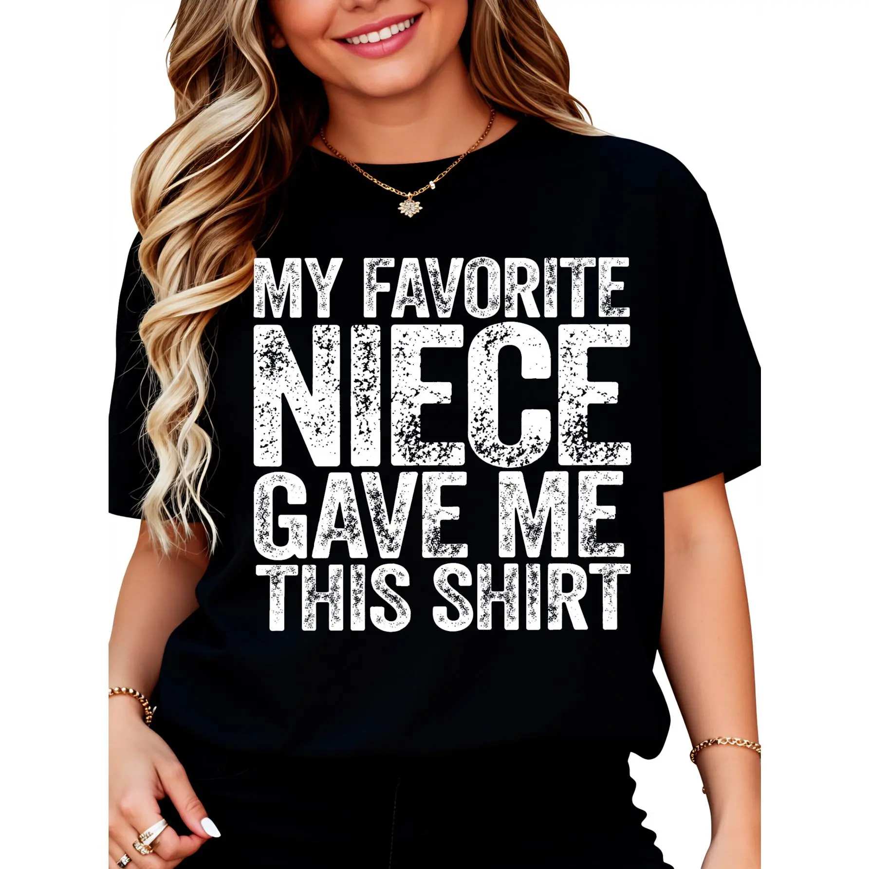 100% Cotton Unisex My Favorite Niece Gave Me This Shirt T-Shirt T-Shirt Round Neck Short Sleeve T-Shirt Women's Men Graphic Tee
