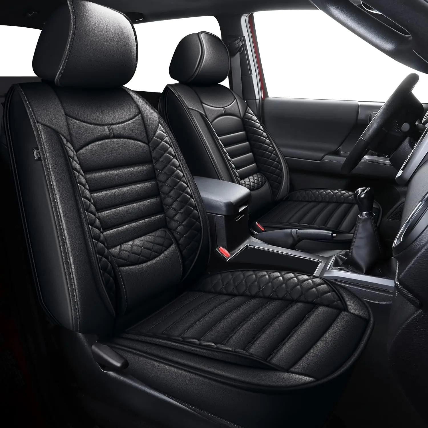 AOMSAZTO Custom Fit Leather Seat Covers Full Set for Toyota Tacoma 2005-2023 Double Crew Cab 5 Seats Black Waterproof Non-Slip Wear-Resistant Truck Seat Protectors, Car Seat Cover