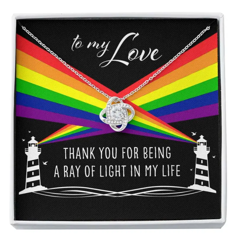 Girlfriend Necklace, To My Love A Ray Of Light In My Life “ Lesbian Gay Lgbtq Love Knot Necklace, Message To My Daughter, Daughter Gift, Father Daughter Necklace, Christmas Gift, Birthday Gift