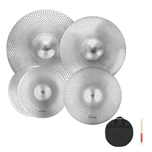 Low Volume Cymbal Pack For Drum Set - Four Pieces Including 14 Inch, 16 Inch, 18 Inch And 20 Inch Alloy Cymbals For Quiet Practice, Studio And Live Performance, Durable Bronze Alloy, Smooth Tone, Reduced Collision Noise