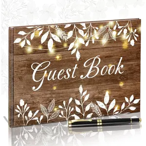 Wood Grain Guest Book with Pen Rustic Decor for Wedding Birthday Anniversary Bridal Shower Funeral Guestbook Signing