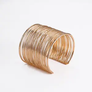 Multi-Layer Wrapped Thin Gold Wire Wide Cuff Bangle, Gold Plated Boho Statement Bracelet, Hypoallergenic Jewelry for Women