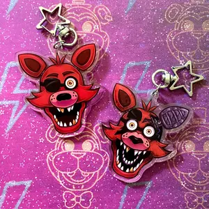 FNAF Keychains Foxy Double-Sided Acrylic Charm, FNAF 1 & 2 (Five Nights at Freddy's), Cute Keyring Acrylic, Perfect Gift for Fans, Collectible Character Charms, Backpack & Bag Accessories