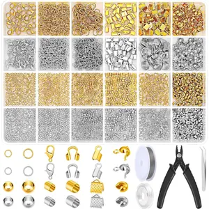 2384 count Crimp Beads Supplies for  Making, Including Crimp Bead Covers, Crimp Tubes, Bracelet Clasps and Closures, Crimp Ends, Jump Rings, Crimping Pliers and Beading Wire for Bracelets Making
