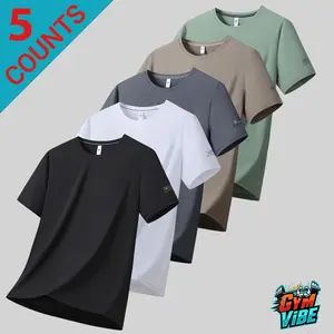 5PCS Men's Slim Fit Solid Color Athletic T-Shirts Casual Crew Neck Streetwear Tops For Sporty Style