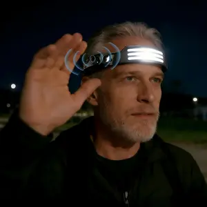 ISUNMEA 3 PCS LED Headlamp Rechargeable, 230° Wide Beam Head Lamp with Motion Sensor, Waterproof Head Light Flashlight for Hiking, Running, Repairing, Fishing Cycling