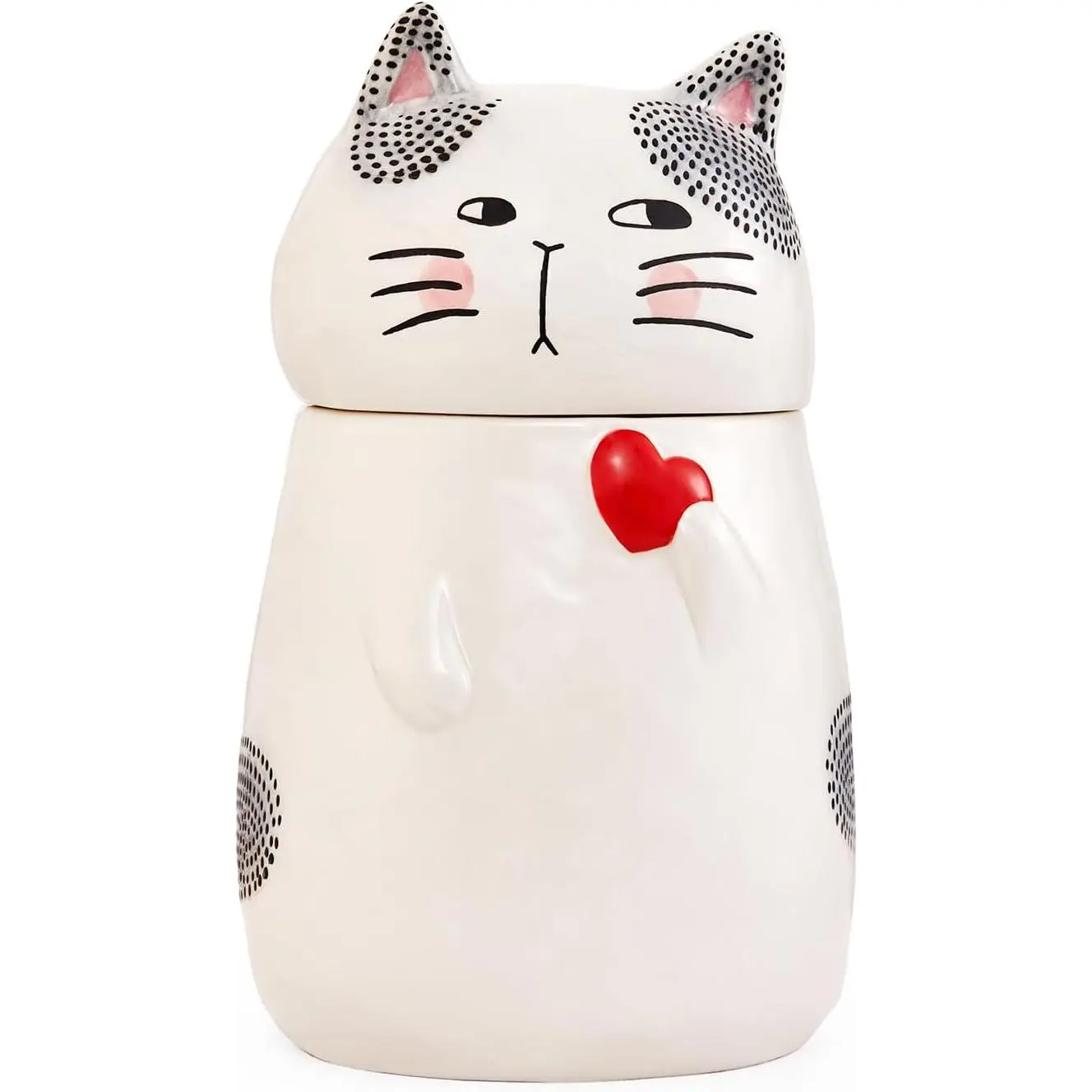 Cartoon Cat Handpainted Stoneware Air Tight White 10.2 inch Cookie Jar Dishwasher Safe for storing Cookie Candy Coffee