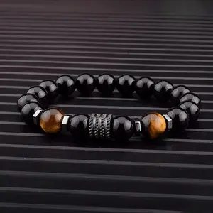 Obsidian & Tiger’s Eye Stretch Bracelet | 10mm Gemstone Beads | Hematite | Stainless Steel Spacer | Men’s Jewelry