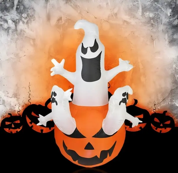 73 Inch Airblown Halloween Inflatable Ghost Pumpkin Yard Decor, Light‑Up Blow‑Up Ornament, Holiday Party Favor Gift, Outdoor Decoration for Lawn, Garden, Patio, Halloween Party Display