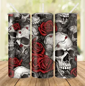 20 Ounce Skull And Rose Flower Stainless Steel Tumbler With Straw Perfect For Hot And Cold Drinks Ideal For Holidays And Outdoor Activities