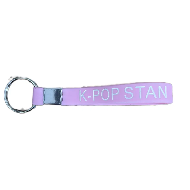 K-pop Stan Keychain - Pink Fabric with White Text - Durable Key Ring for Fans