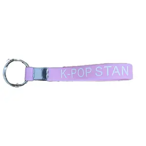 K-pop Stan Keychain - Pink Fabric with White Text - Durable Key Ring for Fans