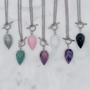 Goddess Gemstone Pendulum Necklace - Select Your Crystal - 18" Stainless Steel Rolo Chain with Toggle Clasp- FREE Programming Guide & Dowsing Board