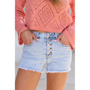 My Favorite Stretchy Light Wash Button Fly Denim Shorts