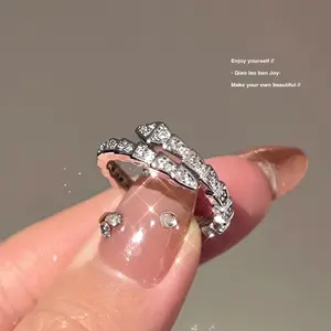 Sparkling Diamond Snake-Shaped Ring Silver Open Ring High-Quality Texture Simple Versatile Trendy Cool