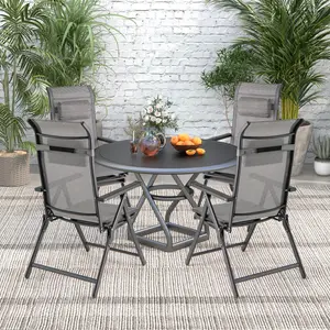 COSTWAY - Folding Patio Chairs Set of 2 with 10-Level Adjustable Backrests and Armrests-Grey