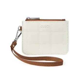 CLUCI TikTokShopSpringGlowUp Small Quilted Coin Purse Leather RFID Blocking Card Holder Slim Wristlet Wallets for Women Zipper Pocket Wrist Strap
