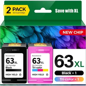 63XL Ink Cartridges Black/Tri-Color 2-Pack Replacement for  63 63XL Ink Works with  Officejet 4650 3830 3833 5255 5258 5200 4655 4652 5252 Envy 4510 4520 4512 DeskJet 1112 2130 3630 2132 Printer