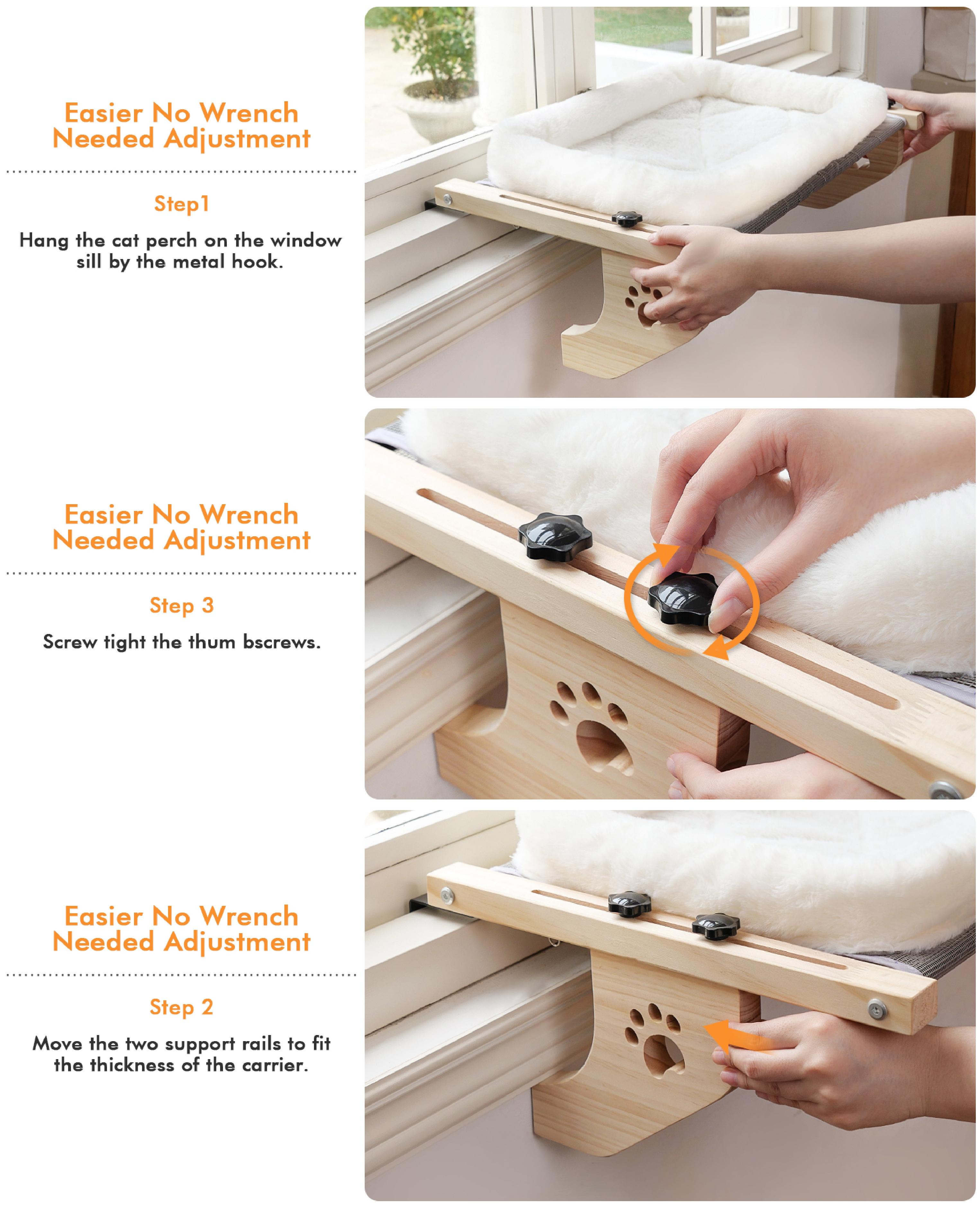 Sturdy Cat Window Perch Hammock with Wooden and Metal Frame – Adjustable Bed for Large Cats, Perfect for Windowsill or Outdoor Use