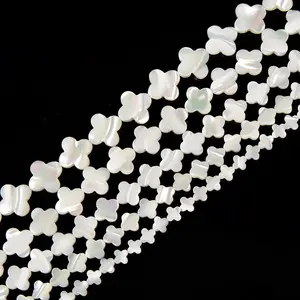 White Mother of Pearl MOP Shell Four Leaf Clover Beads 6mm to 10mm 15.5'' Strd