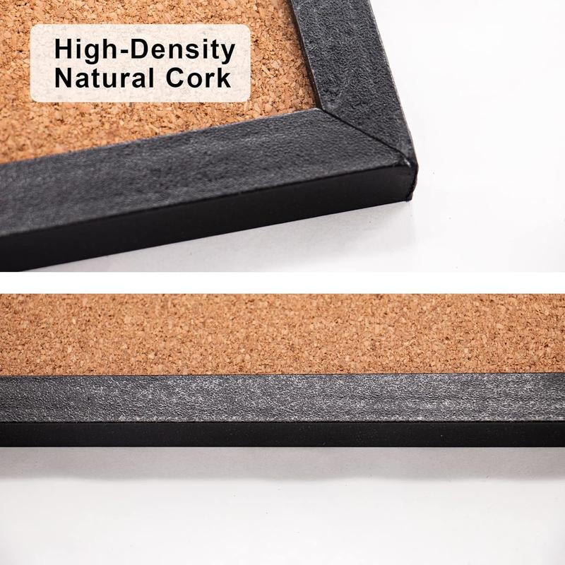 Black Cork Board Bulletin Board, 14.6"X 11" Cork Board, Oak  Finish Frame, Wall Mounted Cork Board for Office Home and School(Pins, Eye , gaskets, Screws)