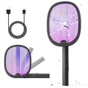 Rechargeable 2-in-1 Electric Bug Zapper Racket with 1800mAh Battery, Foldable Mosquito Swatter with UV Attractant Light, Indoor Bug Zapper for Home, Bedroom, Kitchen, Patio, Backyard & Camping, Fly Swatter, Bug Killer, Mosquito Killer, Portable Bug Zapper