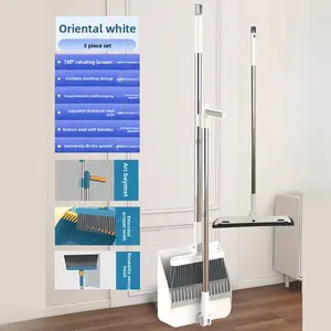 Broom and Dustpan Set for Home Bathroom Indoor Use Non - Stick Hair Broom  Easy Clean Cleaning Tool Set/3-Piece Set C