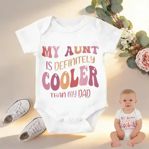 My Aunt Is Definitely Cooler Than My Dad Baby Bodysuit Casual Short SleeveRomper Crew Neck Outfit for Baby Boys & Girls  Solid Color 100% Pure Cotton Vivid prints Comfort Baby Clothes for Outdoor Daily Wear