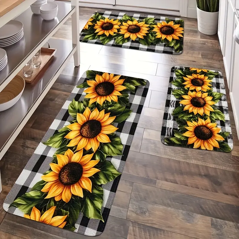 1/2/3pcs Set Of Spring Sunflowers Kitchen MATS, Decorative Carpets, Anti-slip, Soft, Easy To Clean, Suitable For Bedroom, Living Room, Dining Room Carpets, Kitchen, Bathroom And Entrance Hall Door MATS, Laundry Room Floor Rug.