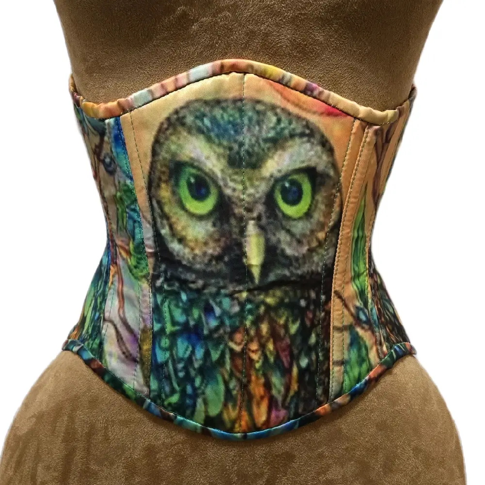Printed Owl WASPIE Hidden Side  Zipper Corset | 24" Waist Goal | 10" Length Shapewear Womenswear Adjustable Style Lace