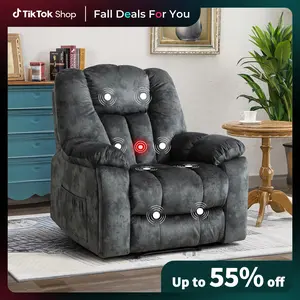 [TikTokShopBlackFriday] Ebello 40.9"Wide Overstuffed Large Fabric Single Manual Reclining Chair with Massage and Heated for Living Room, Grey