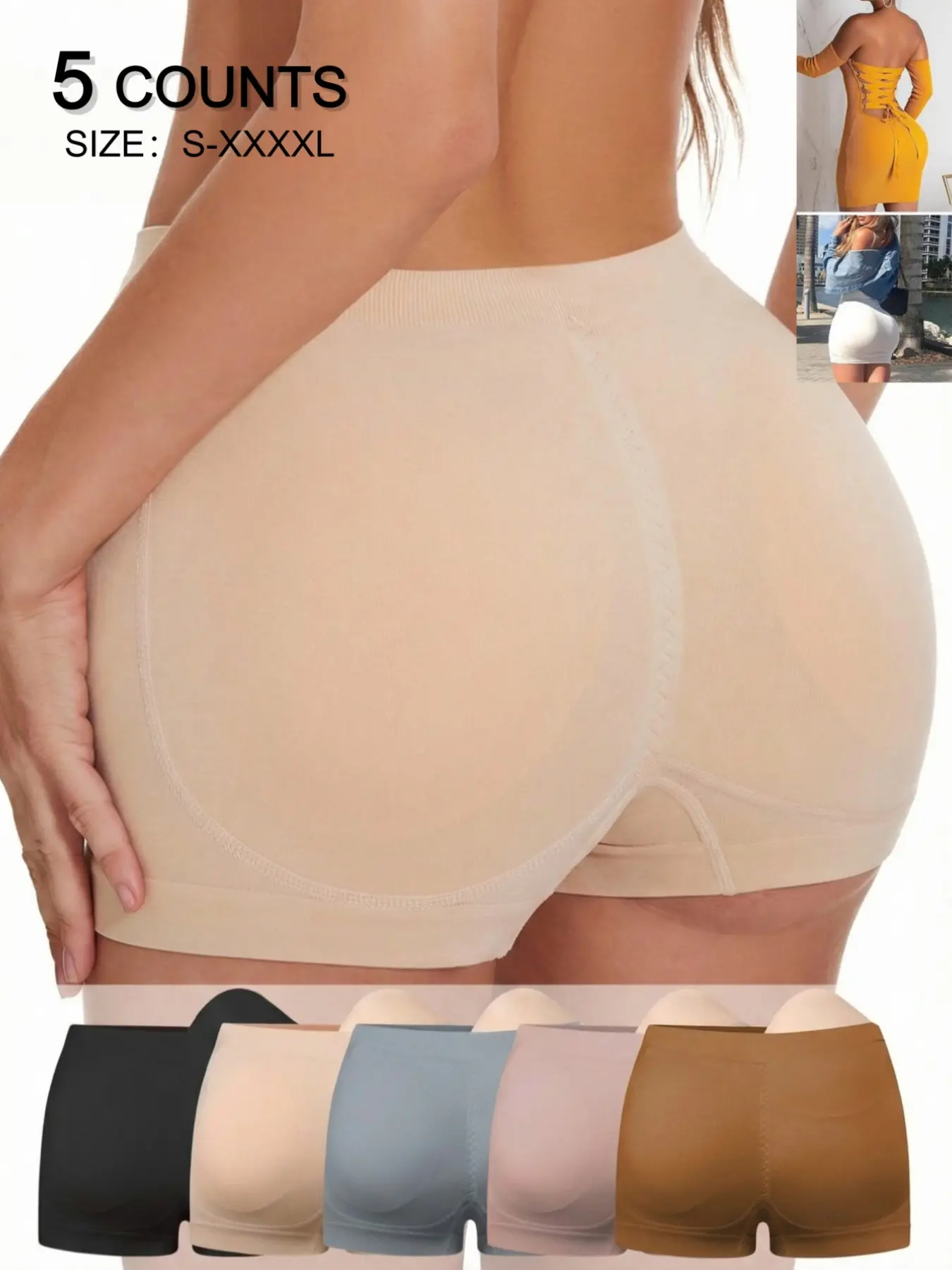 Women's Seamless Shaping Shapewear Panties Fit with Removable Detachable Pads, Elastic Waist, Breathable Fabric, Butt Lifting, All Seasons, 1/2/4/5Pack Underwear Breathable Body Shaper