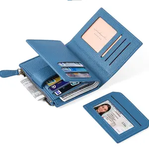 Small Wallet Women RFID Blocking Soft Leather Bifold Compact Card Holder Wallet for Women with Zipper Coin Pocket 4 ID Window