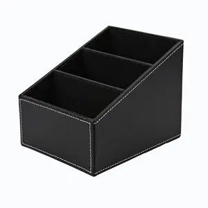 Remote Holder, PU Leather Remote Control Holder for Table, Black Boxes Organiser