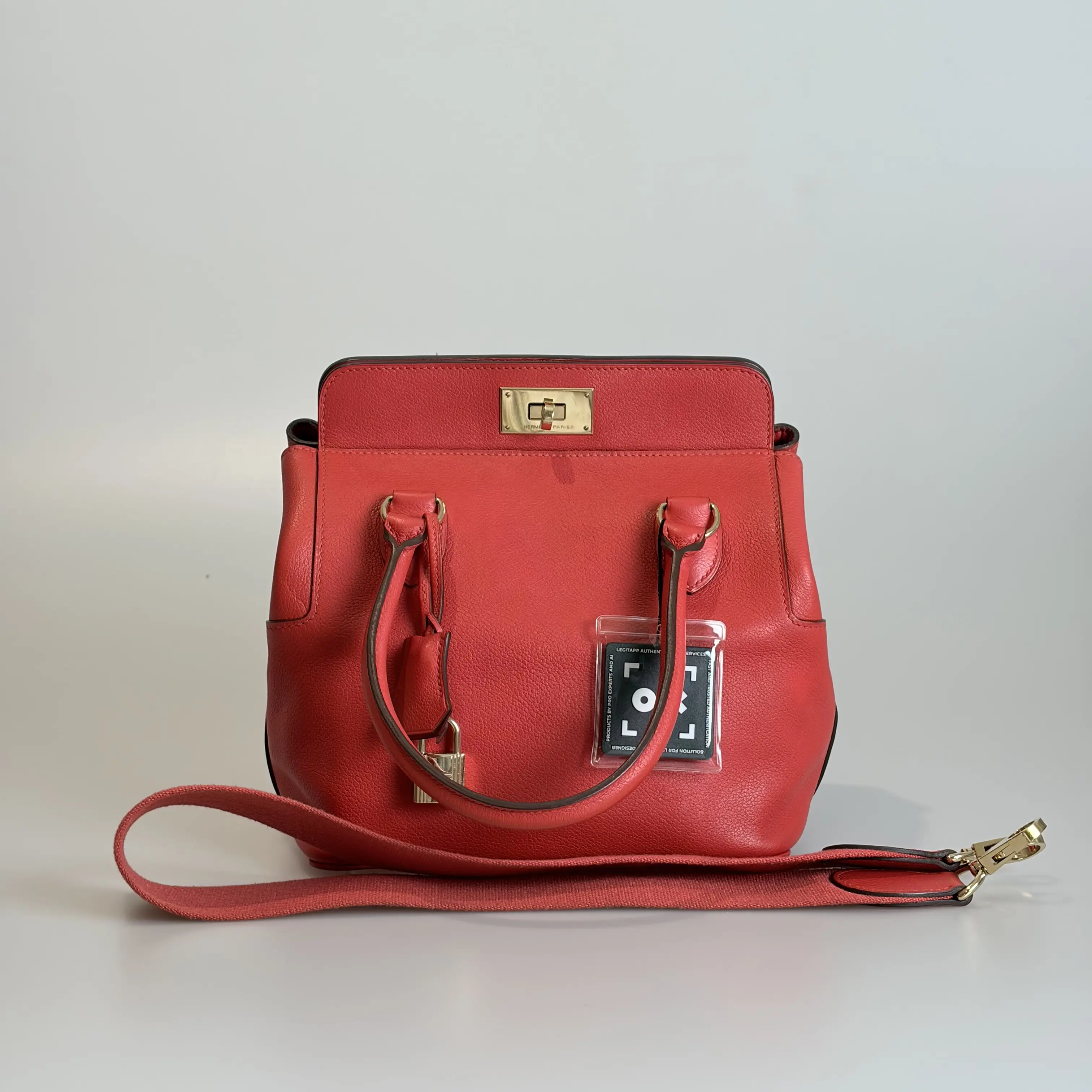 Pre-owned HERMÈS Evercolor Top Handle Bag Toolbox 20 Rouge Tomato 80070431