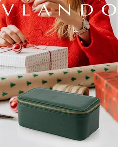 VLANDO Travel Jewelry Case for Women, 12-Pouch Jewelry Organizer with Clear Velvet Zipper Bags, Portable PU Leather Jewelry Box, Green