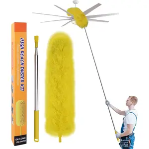 Cobweb Duster with Extension Pole, 110" Microfiber  Duster Kit with Bendable Washable Heads, Spider Web Brush, Dusters for Cleaning Ceiling Fan, High Ceiling, Blinds, Furniture &