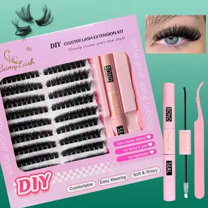 80D Cat Eye Wispy 3D False Eyelashes with Bond & Seal & Tweezers, 1 Set Natural Look 3D DIY Eyelash Extensions, Self Grafting Curl Eyelashes, Soft Diy Lash Clusters, Eye Makeup Cosmetic False Lashes, Volume Individual Lashes, DIY Lash Kit