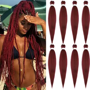Pre Stretched Braiding Hair Extensions 30inch 8packs Professional Braids Hair Soft Yaki Straight Braid Hair Hot Water Setting Synthetic Crochet Hair (30inch,Burgundy)