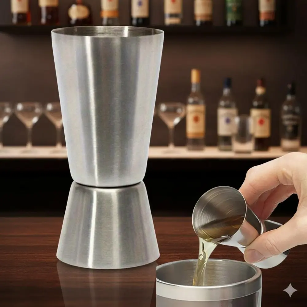 Professional Double-Ended Stainless Steel Jigger for Cocktails and Spirits | Accurate Measuring Tool with Easy-Read Scale | Rustproof Bartending Equipment for Home Bars