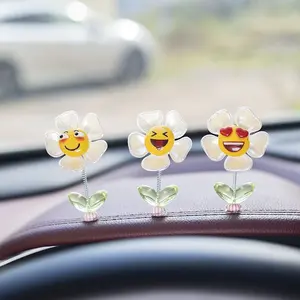 5-Piece Cute Resin Flower Dashboard Decorations, Spring Base Design, Perfect for Car Interior Decoration, Enhance Your Vehicle's Style