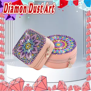 2-piece set of diamond painting set jewelry box, mandala pattern, non-woven fabric material with painted crystal gemstone mosaic process, suitable for earrings, rings, bracelets, necklaces and other small objects storage